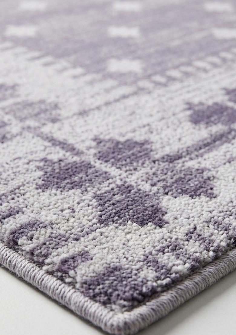 Saffron Rugs Wool Tufted Machine Washable Runner | Water Repellent Non Slip | Grey Lavender Moroccan Geometric for Kitchen Bedroom Living Room Hallway - Indya