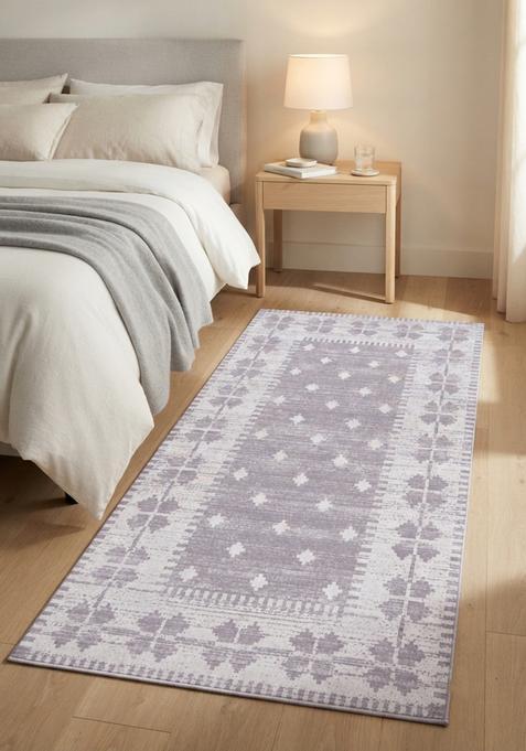 Saffron Rugs Wool Tufted Machine Washable Runner | Water Repellent Non Slip | Grey Lavender Moroccan Geometric for Kitchen Bedroom Living Room Hallway