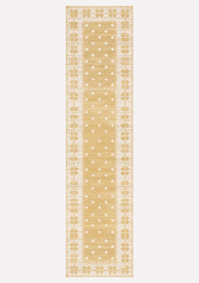 Saffron Rugs Wool Tufted Machine Washable Runner | Water Repellent Non Slip | Golden Yellow Moroccan Geometric for Kitchen Bedroom Living Room Hallway - Indya