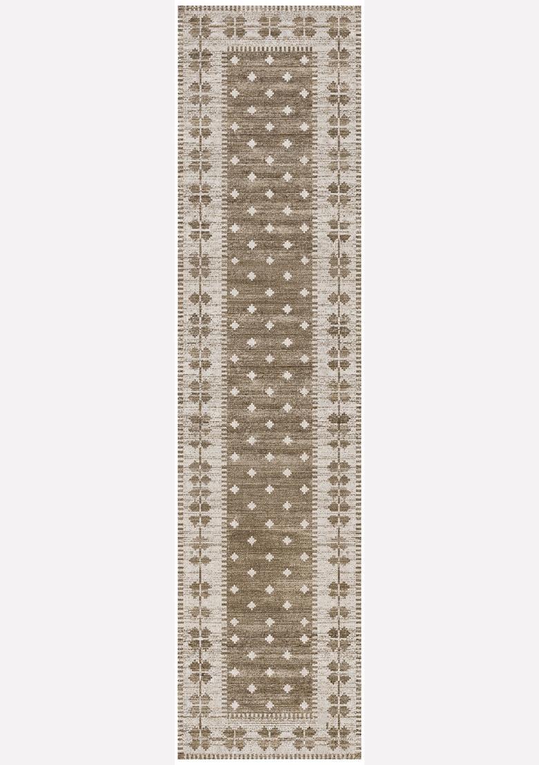 Saffron Rugs Wool Tufted Machine Washable Runner | Water Repellent Non Slip | Brown Cream Moroccan Geometric for Kitchen Bedroom Living Room Hallway - Indya