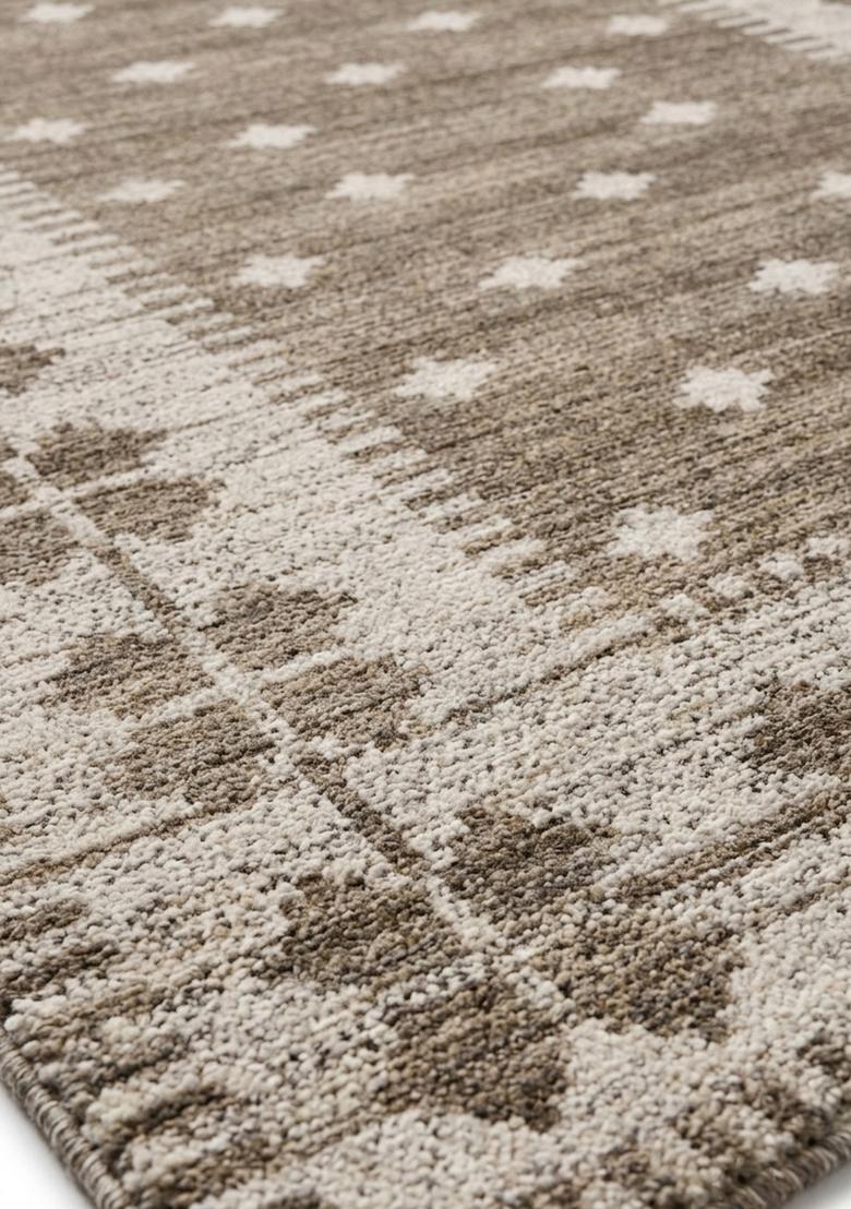 Saffron Rugs Wool Tufted Machine Washable Runner | Water Repellent Non Slip | Brown Cream Moroccan Geometric for Kitchen Bedroom Living Room Hallway - Indya