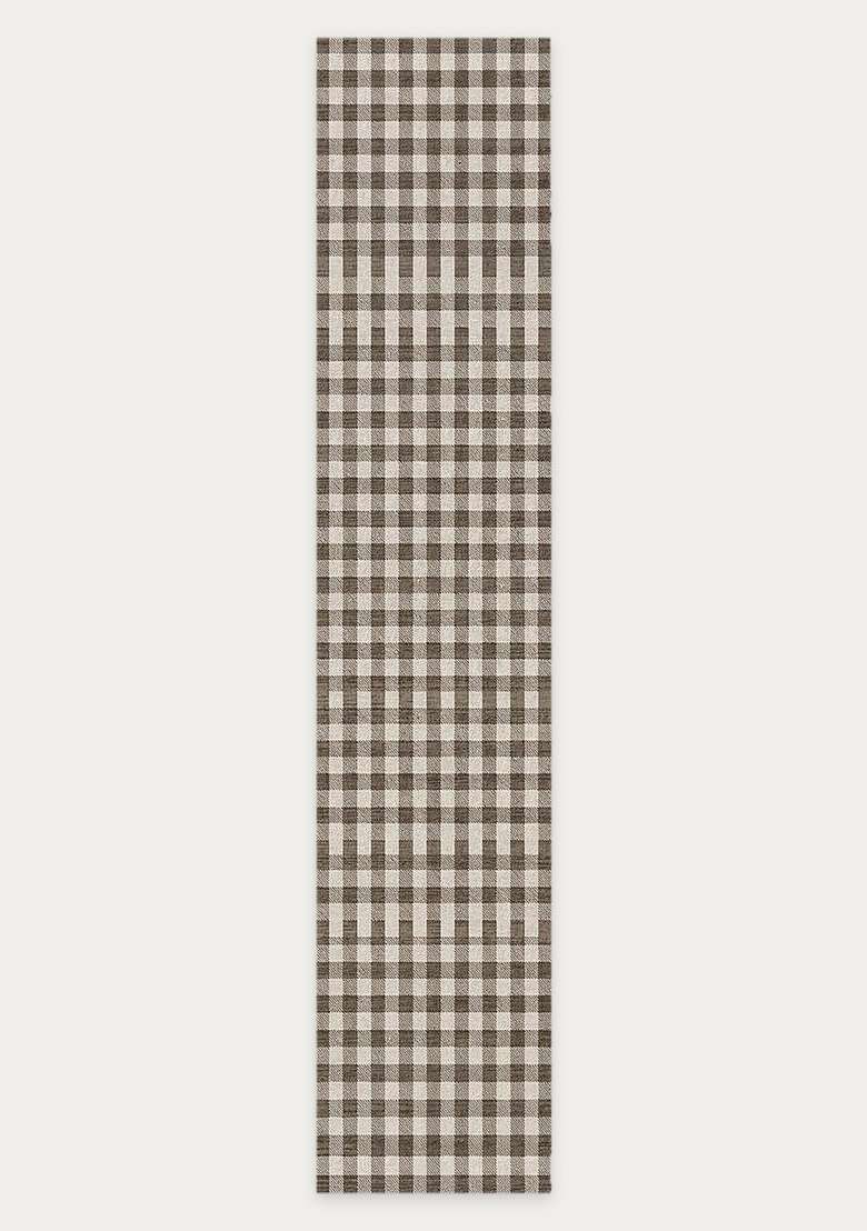 Washable Rugs Wool Blend Area Rug | Brown And Cream Farmhouse Checkered Non Slip Carpet For Kitchen - Indya