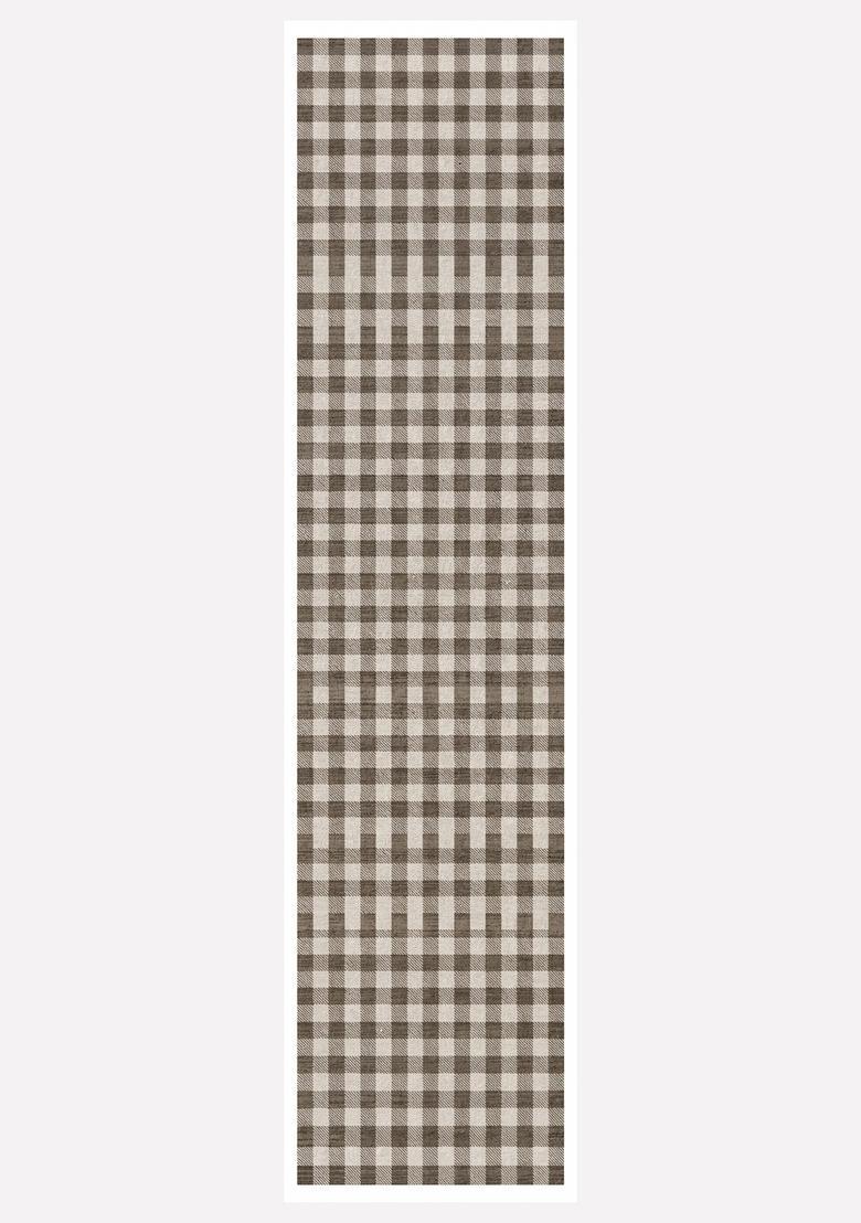 Saffron Rugs Wool Tufted Machine Washable Runner | Water Repellent Non Slip | Brown and Cream Farmhouse Checkered for Kitchen Bedroom Living Room Hallway - Indya