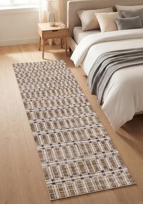 Saffron Rugs Wool Tufted Machine Washable Runner | Water Repellent Non Slip | Taupe Brown Contemporary Trellis for Kitchen Bedroom Living Room Hallway