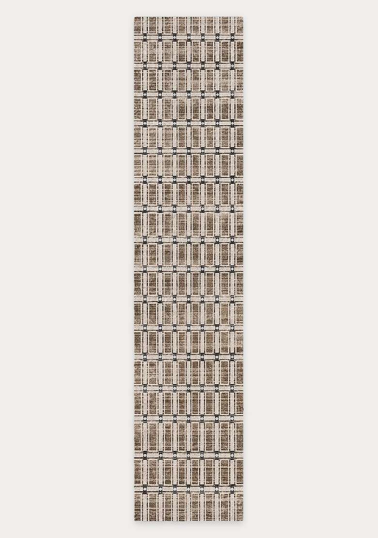 Washable Rugs Wool Blend Area Rug | Taupe Brown Contemporary Trellis Non Slip Carpet For Kitchen - Indya