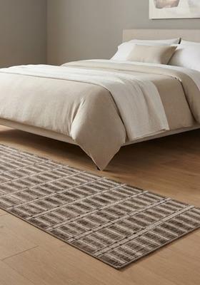 Saffron Rugs Wool Tufted Machine Washable Runner | Water Repellent Non Slip | Brown Beige Contemporary Trellis for Kitchen Bedroom Living Room Hallway