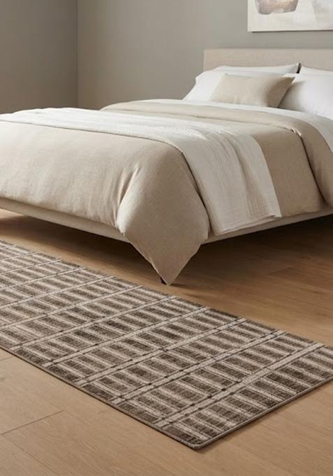 Saffron Rugs Wool Tufted Machine Washable Runner | Water Repellent Non Slip | Brown Beige Contemporary Trellis for Kitchen Bedroom Living Room Hallway