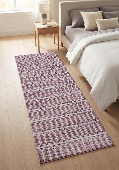 Saffron Rugs Wool Tufted Machine Washable Runner | Water Repellent Non Slip | Dusty Rose Contemporary Trellis for Kitchen Bedroom Living Room Hallway