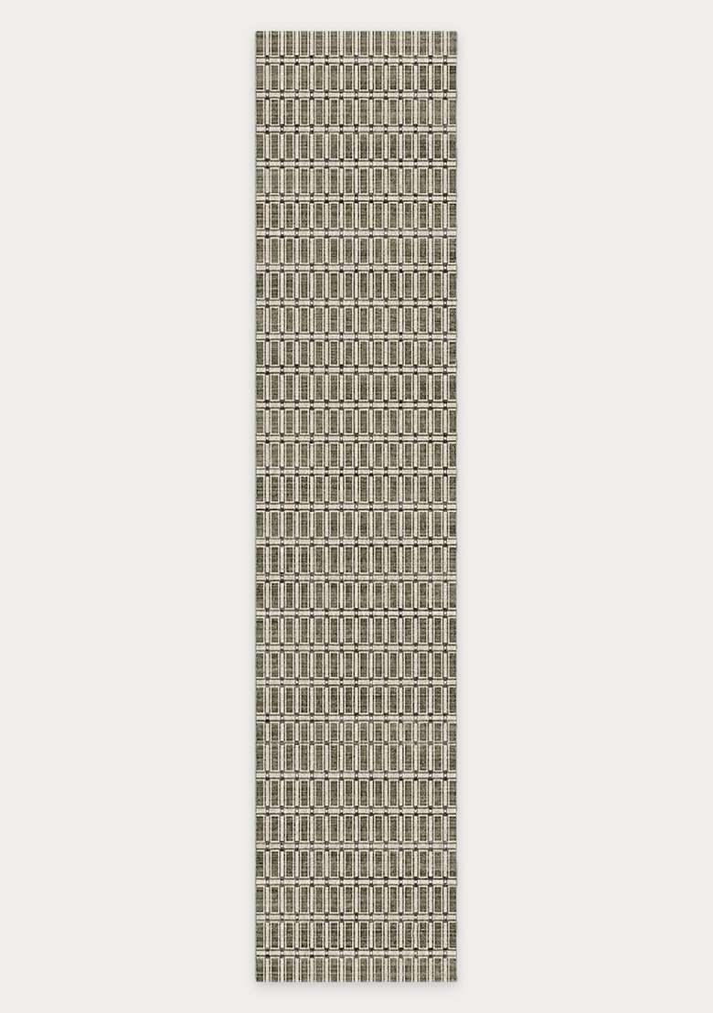 Washable Rugs Wool Blend Area Rug | Olive Green Contemporary Trellis Non Slip Carpet For Kitchen - Indya