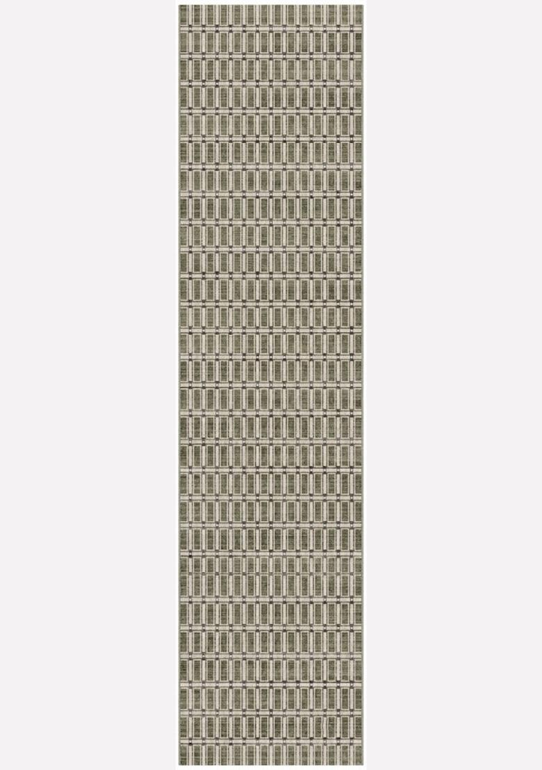 Saffron Rugs Wool Tufted Machine Washable Runner | Water Repellent Non Slip | Olive Green Contemporary Trellis for Kitchen Bedroom Living Room Hallway - Indya