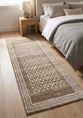 Saffron Rugs Wool Tufted Machine Washable Runner | Water Repellent Non Slip | Taupe Brown Transitional Geometric for Kitchen Bedroom Living Room Hallway