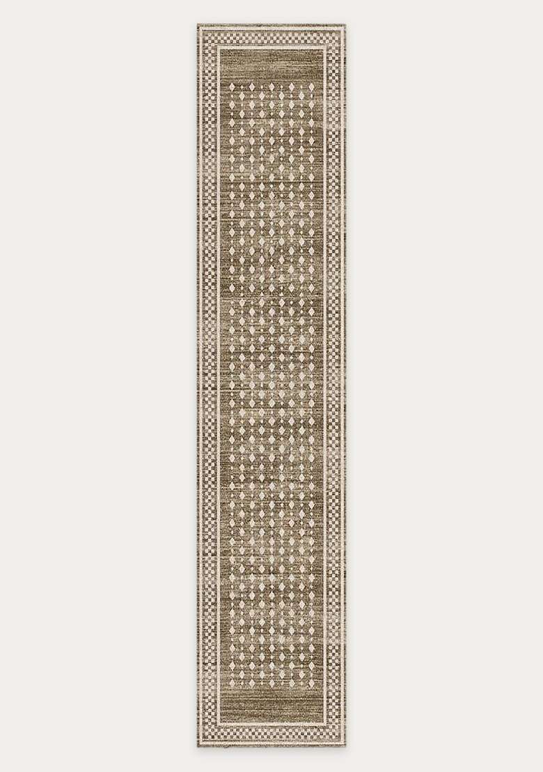 Washable Rugs Wool Blend Area Rug | Taupe Brown Transitional Geometric Non Slip Carpet For Kitchen - Indya
