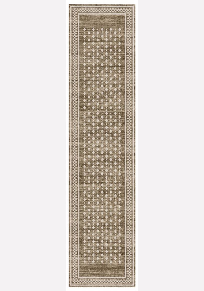 Saffron Rugs Wool Tufted Machine Washable Runner | Water Repellent Non Slip | Taupe Brown Transitional Geometric for Kitchen Bedroom Living Room Hallway - Indya