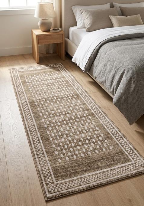 Saffron Rugs Wool Tufted Machine Washable Runner | Water Repellent Non Slip | Taupe Brown Transitional Geometric for Kitchen Bedroom Living Room Hallway