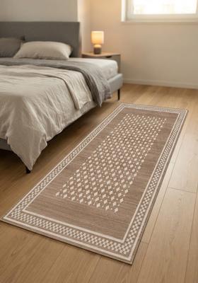 Saffron Rugs Wool Tufted Machine Washable Runner | Water Repellent Non Slip | Tan Brown Transitional Geometric for Kitchen Bedroom Living Room Hallway