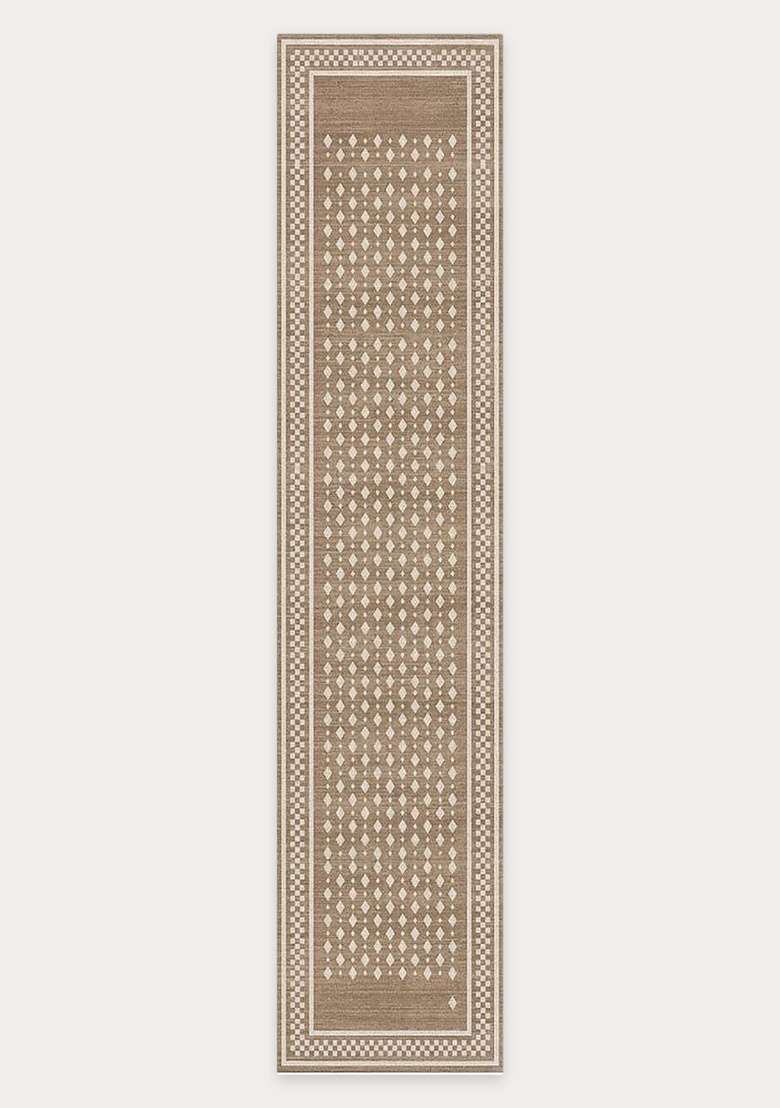Washable Rugs Wool Blend Area Rug | Tan Brown Transitional Geometric Non Slip Carpet For Kitchen - Indya