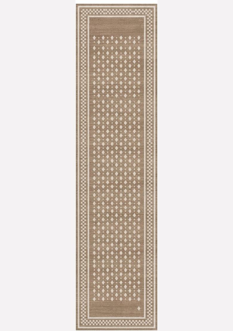 Saffron Rugs Wool Tufted Machine Washable Runner | Water Repellent Non Slip | Tan Brown Transitional Geometric for Kitchen Bedroom Living Room Hallway - Indya