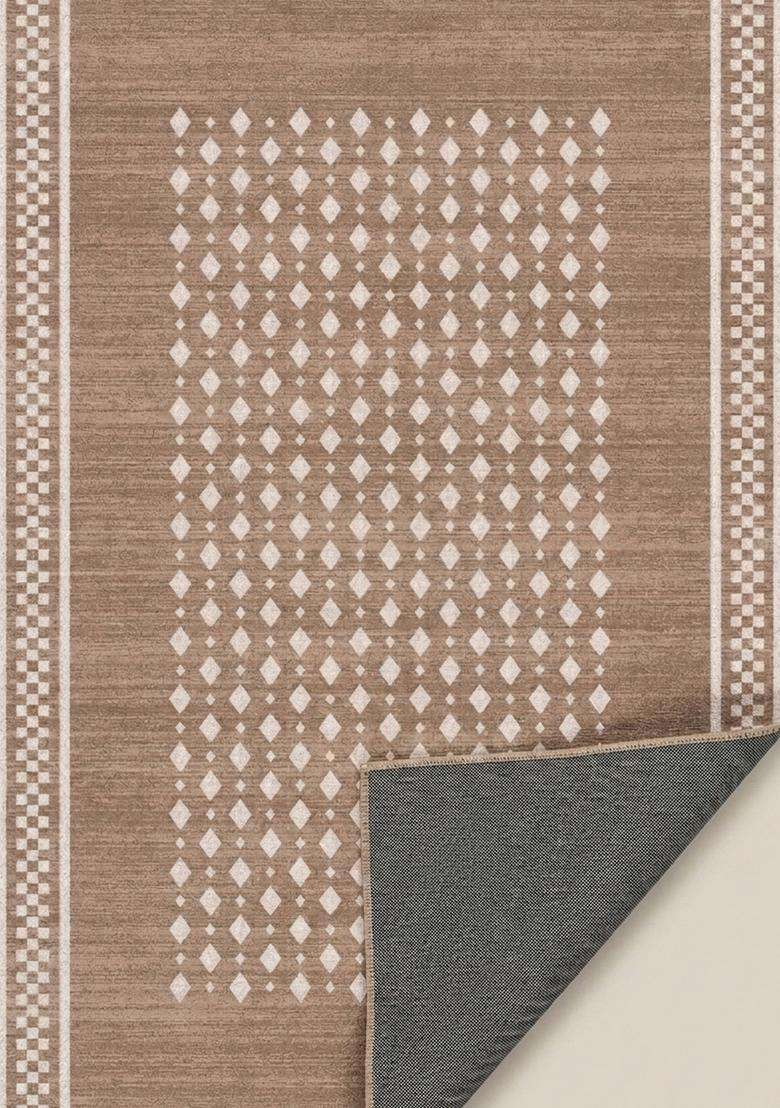 Washable Rugs Wool Blend Area Rug | Tan Brown Transitional Geometric Non Slip Carpet For Kitchen - Indya