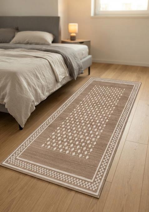 Saffron Rugs Wool Tufted Machine Washable Runner | Water Repellent Non Slip | Tan Brown Transitional Geometric for Kitchen Bedroom Living Room Hallway