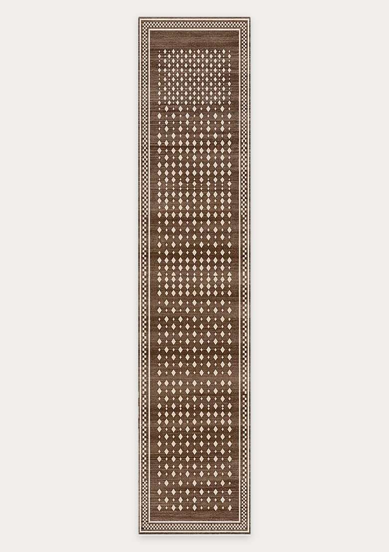 Washable Rugs Wool Blend Area Rug | Brown Transitional Geometric Non Slip Carpet For Kitchen - Indya