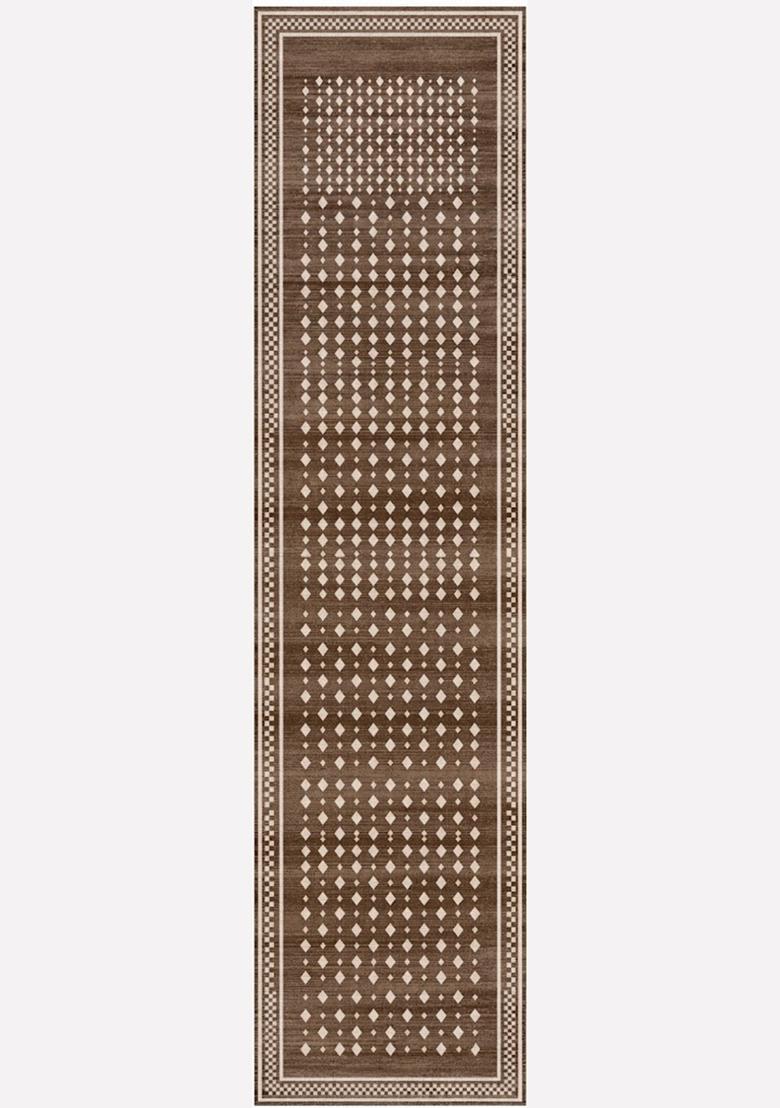 Saffron Rugs Wool Tufted Machine Washable Runner | Water Repellent Non Slip | Brown Transitional Geometric for Kitchen Bedroom Living Room Hallway - Indya