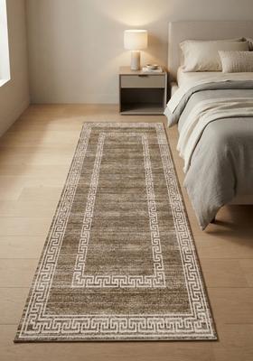 Saffron Rugs Wool Tufted Machine Washable Runner | Water Repellent Non Slip | Taupe Brown Transitional Geometric for Kitchen Bedroom Living Room Hallway