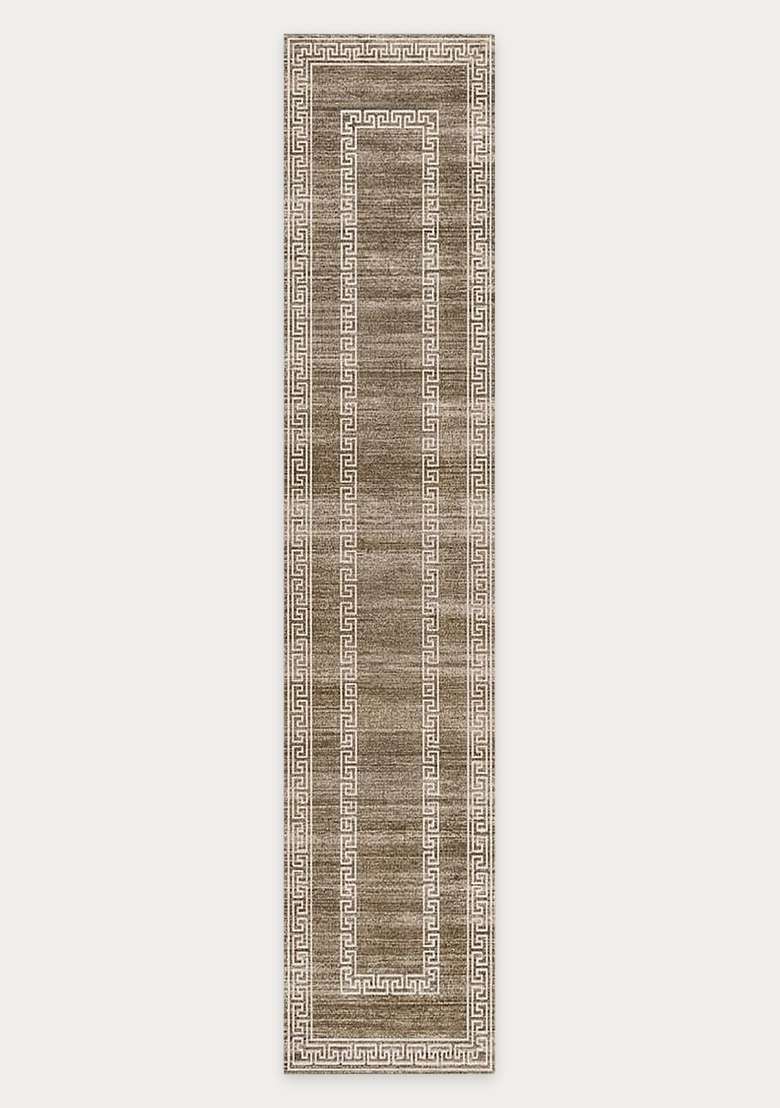 Washable Rugs Wool Blend Area Rug | Taupe Brown Transitional Geometric Non Slip Carpet For Kitchen - Indya