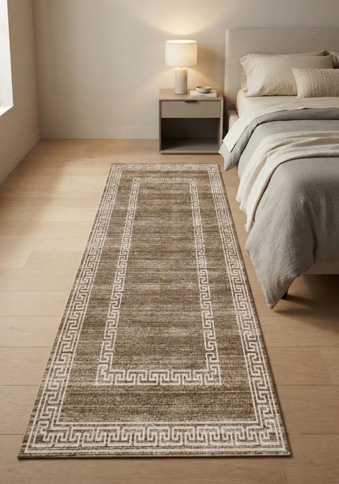 Saffron Rugs Wool Tufted Machine Washable Runner | Water Repellent Non Slip | Taupe Brown Transitional Geometric for Kitchen Bedroom Living Room Hallway
