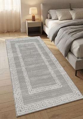 Saffron Rugs Wool Tufted Machine Washable Runner | Water Repellent Non Slip | Grey Transitional Geometric for Kitchen Bedroom Living Room Hallway