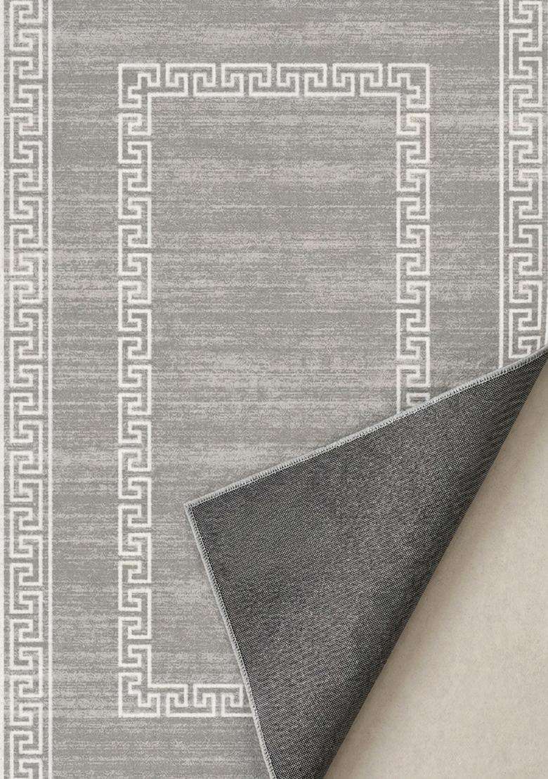 Washable Rugs Wool Blend Area Rug | Grey Transitional Geometric Non Slip Carpet For Kitchen - Indya