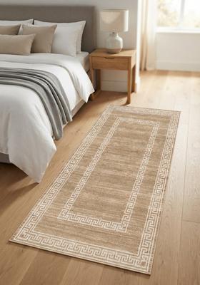 Saffron Rugs Wool Tufted Machine Washable Runner | Water Repellent Non Slip | Warm Beige Transitional Geometric for Kitchen Bedroom Living Room Hallway