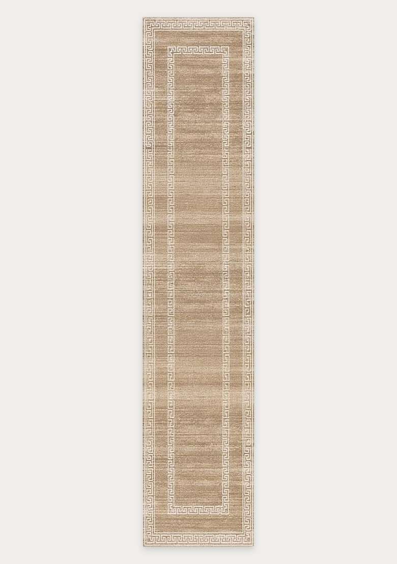 Washable Rugs Wool Blend Area Rug | Warm Beige Transitional Geometric Non Slip Carpet For Kitchen - Indya
