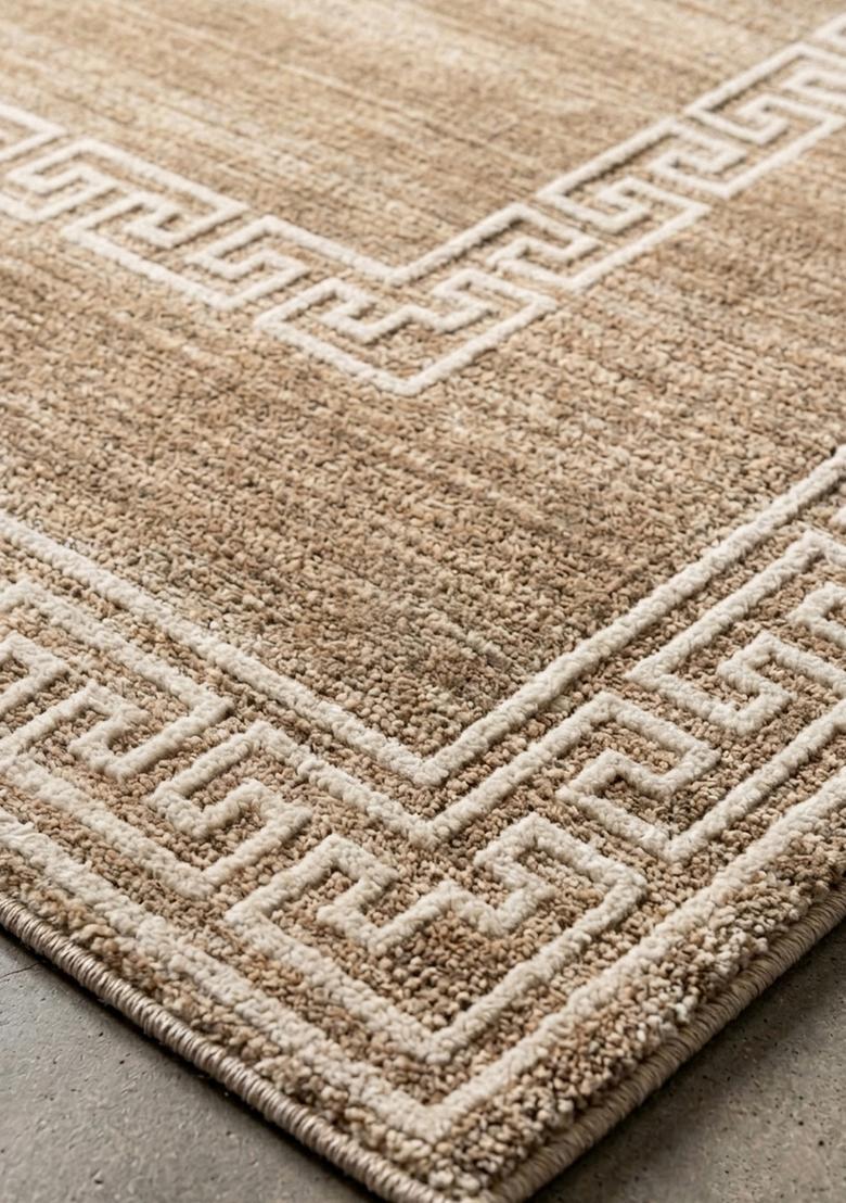 Saffron Rugs Wool Tufted Machine Washable Runner | Water Repellent Non Slip | Warm Beige Transitional Geometric for Kitchen Bedroom Living Room Hallway - Indya
