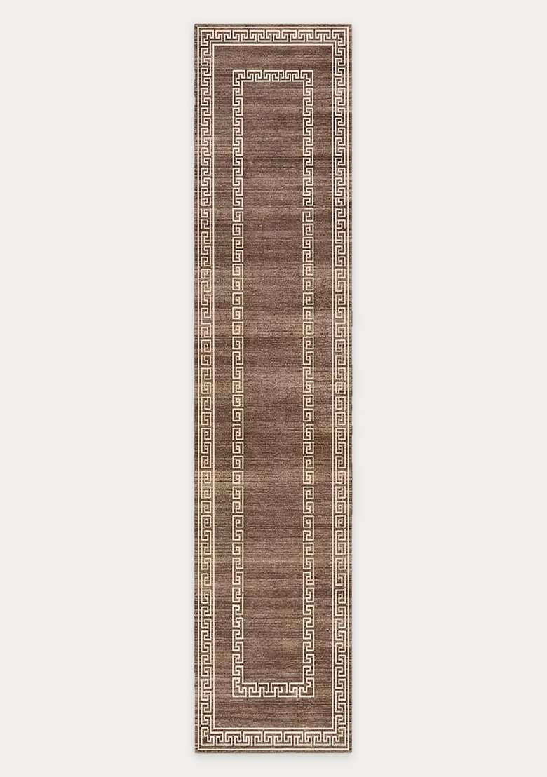 Washable Rugs Wool Blend Area Rug | Brown Transitional Geometric Non Slip Carpet For Kitchen - Indya