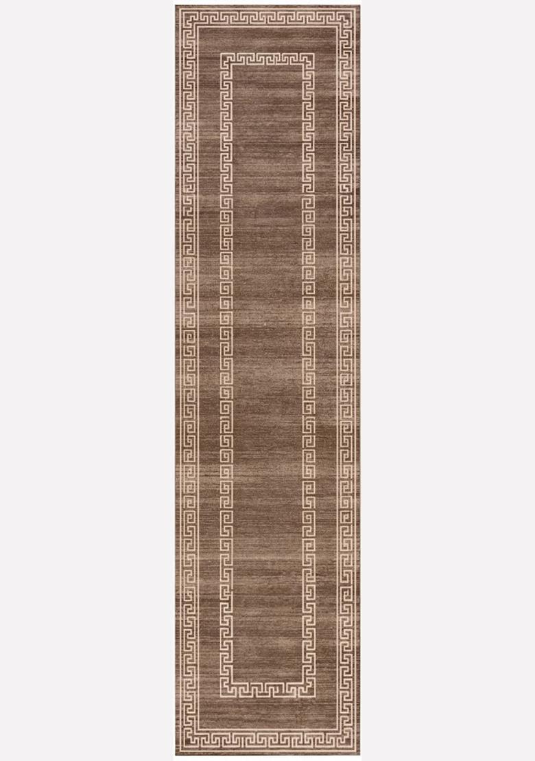 Saffron Rugs Wool Tufted Machine Washable Runner | Water Repellent Non Slip | Brown Transitional Geometric for Kitchen Bedroom Living Room Hallway - Indya