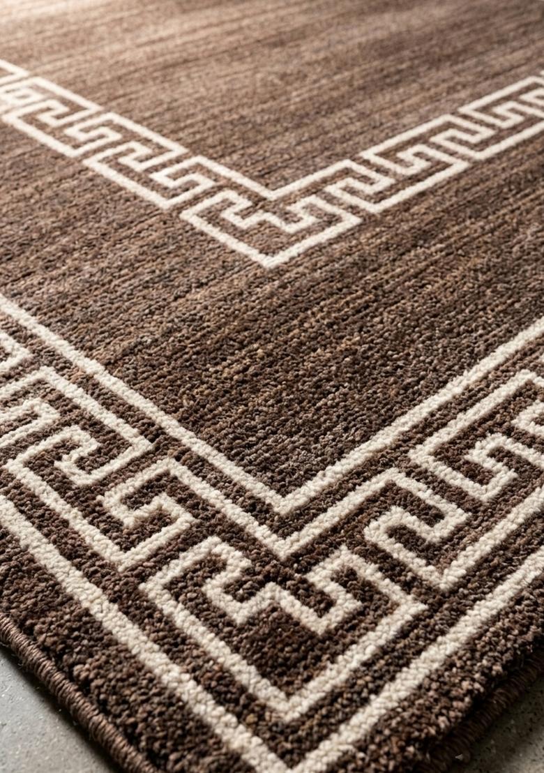 Saffron Rugs Wool Tufted Machine Washable Runner | Water Repellent Non Slip | Brown Transitional Geometric for Kitchen Bedroom Living Room Hallway - Indya