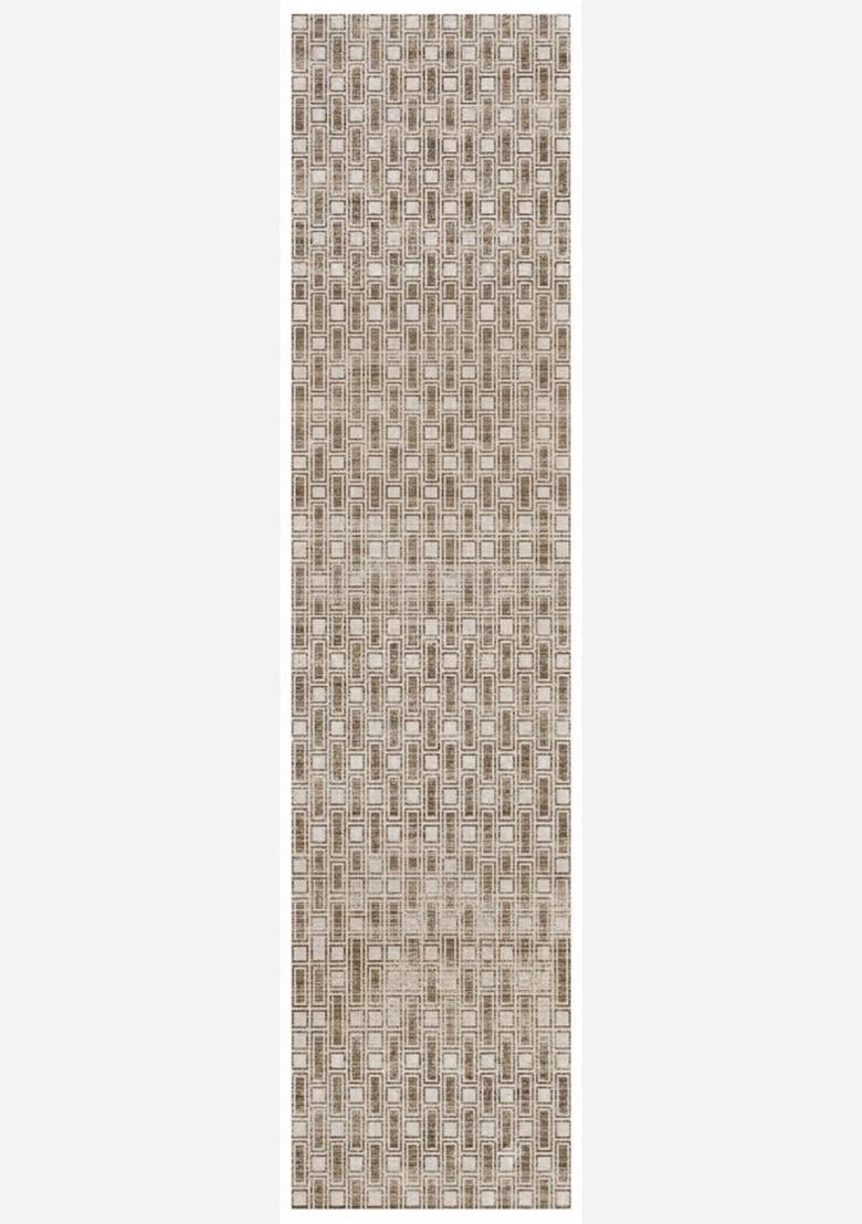 Saffron Rugs Wool Tufted Machine Washable Runner | Water Repellent Non Slip | Beige Brown Transitional Geometric for Kitchen Bedroom Living Room Hallway - Indya