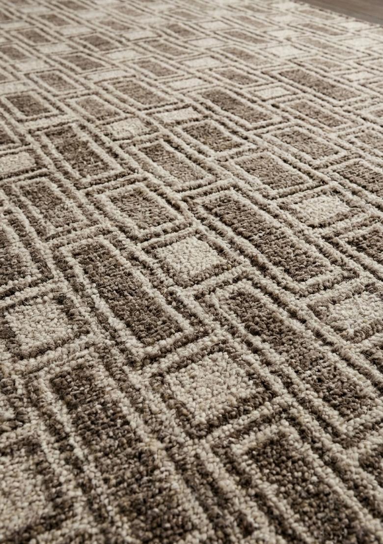Saffron Rugs Wool Tufted Machine Washable Runner | Water Repellent Non Slip | Beige Brown Transitional Geometric for Kitchen Bedroom Living Room Hallway - Indya
