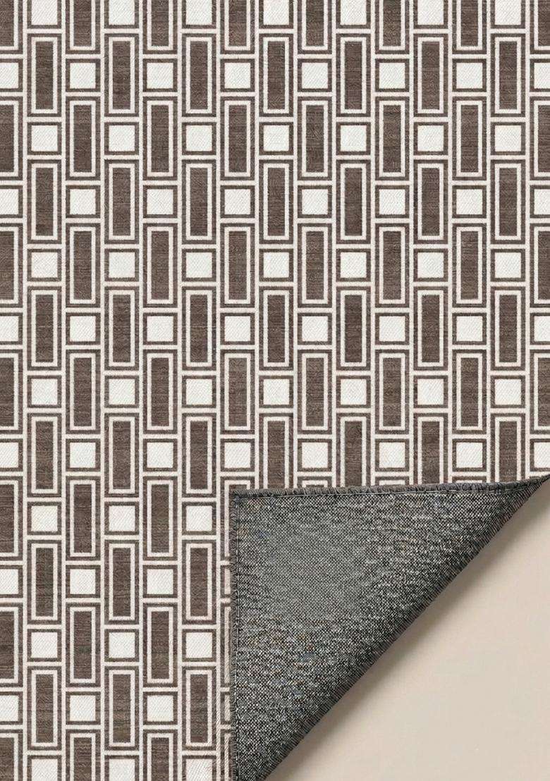 Washable Rugs Wool Blend Area Rug | Brown Cream Transitional Geometric Non Slip Carpet For Kitchen - Indya