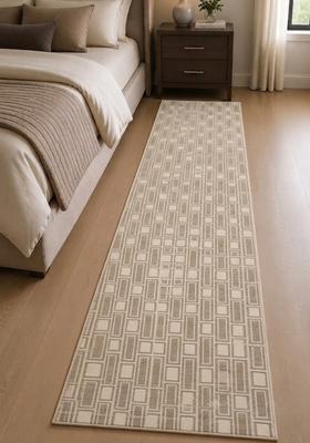 Saffron Rugs Wool Tufted Machine Washable Runner | Water Repellent Non Slip | Beige Tan Transitional Geometric for Kitchen Bedroom Living Room Hallway