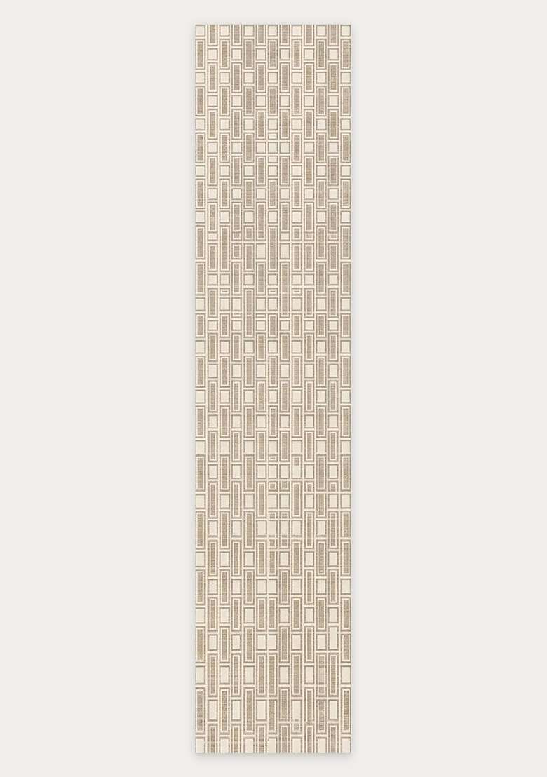 Washable Rugs Wool Blend Area Rug | Beige Tan Transitional Geometric Non Slip Carpet For Kitchen - Indya