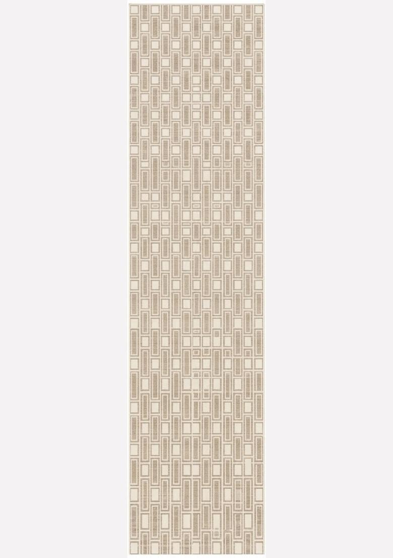 Saffron Rugs Wool Tufted Machine Washable Runner | Water Repellent Non Slip | Beige Tan Transitional Geometric for Kitchen Bedroom Living Room Hallway - Indya