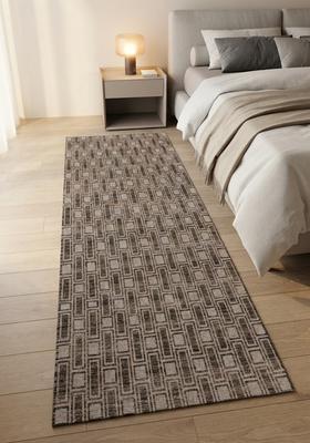 Saffron Rugs Wool Tufted Machine Washable Runner | Water Repellent Non Slip | Taupe Brown Transitional Geometric for Kitchen Bedroom Living Room Hallway