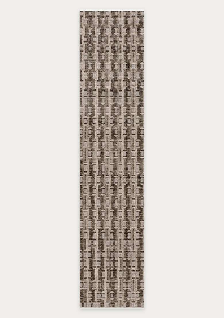 Washable Rugs Wool Blend Area Rug | Taupe Brown Transitional Geometric Non Slip Carpet For Kitchen - Indya