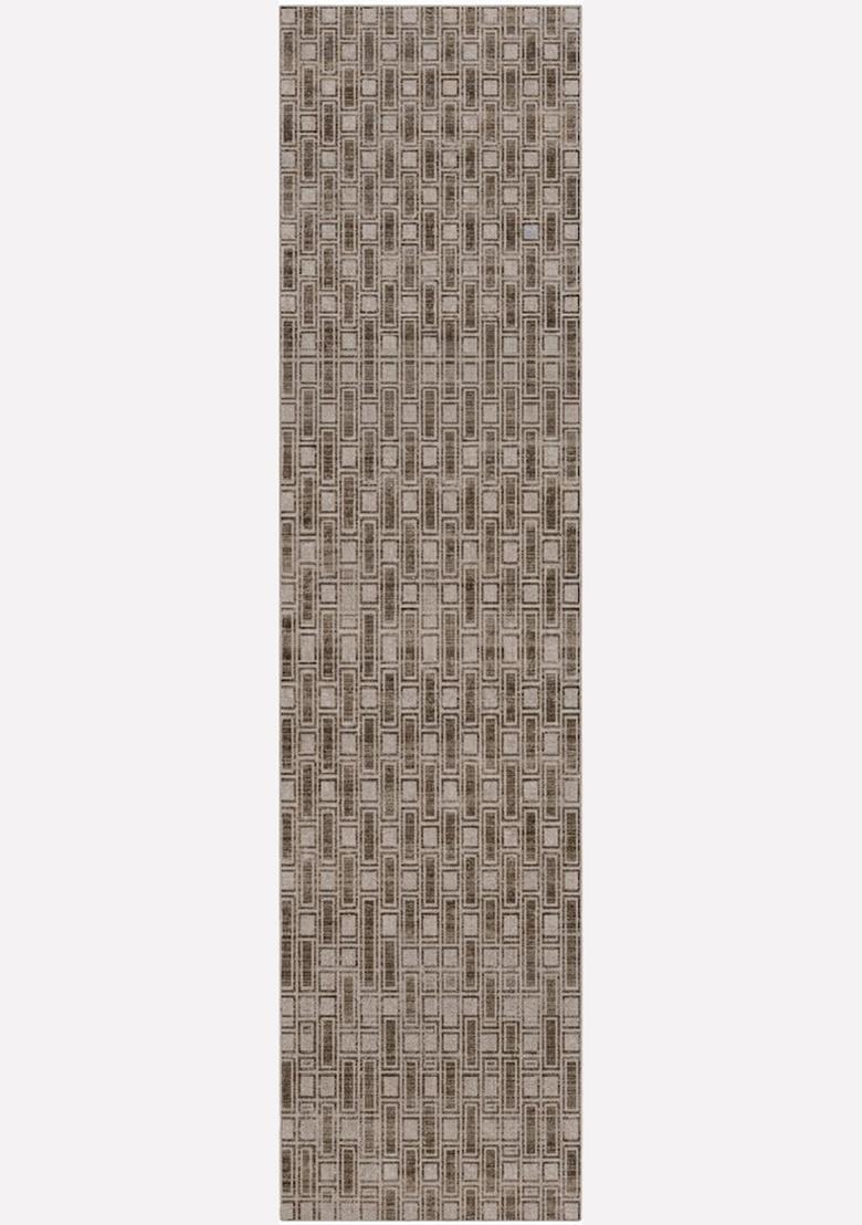 Saffron Rugs Wool Tufted Machine Washable Runner | Water Repellent Non Slip | Taupe Brown Transitional Geometric for Kitchen Bedroom Living Room Hallway - Indya