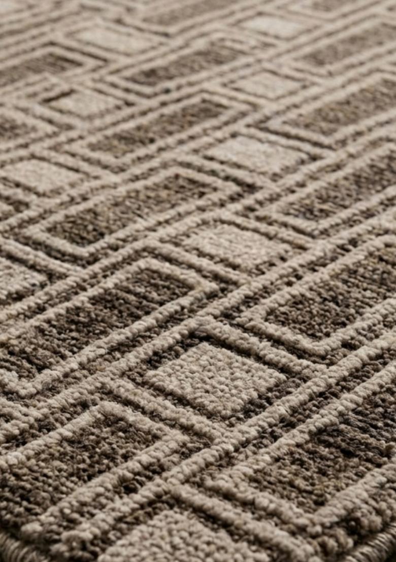 Saffron Rugs Wool Tufted Machine Washable Runner | Water Repellent Non Slip | Taupe Brown Transitional Geometric for Kitchen Bedroom Living Room Hallway - Indya