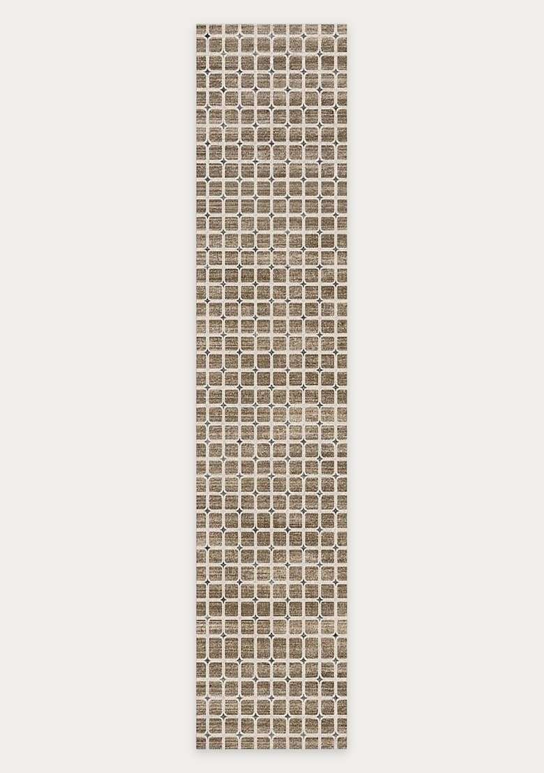Washable Rugs Wool Blend Area Rug | Brown Beige Transitional Trellis Non Slip Carpet For Kitchen - Indya