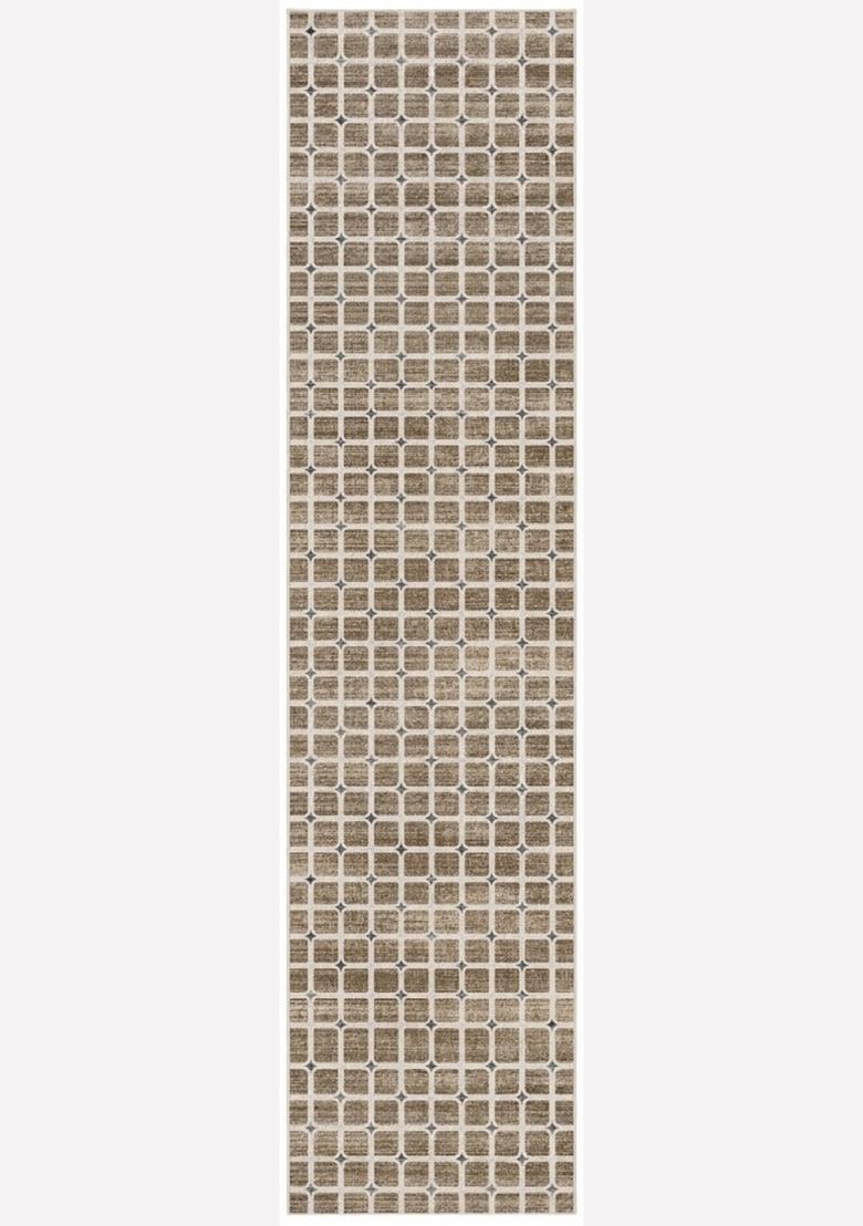 Saffron Rugs Wool Tufted Machine Washable Runner | Water Repellent Non Slip | Brown Beige Transitional Trellis for Kitchen Bedroom Living Room Hallway - Indya
