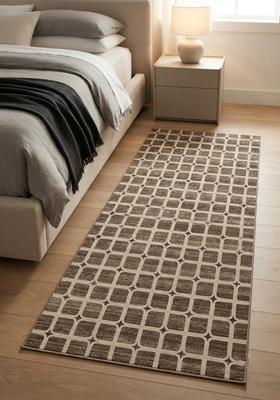 Saffron Rugs Wool Tufted Machine Washable Runner | Water Repellent Non Slip | Brown Taupe Transitional Trellis for Kitchen Bedroom Living Room Hallway