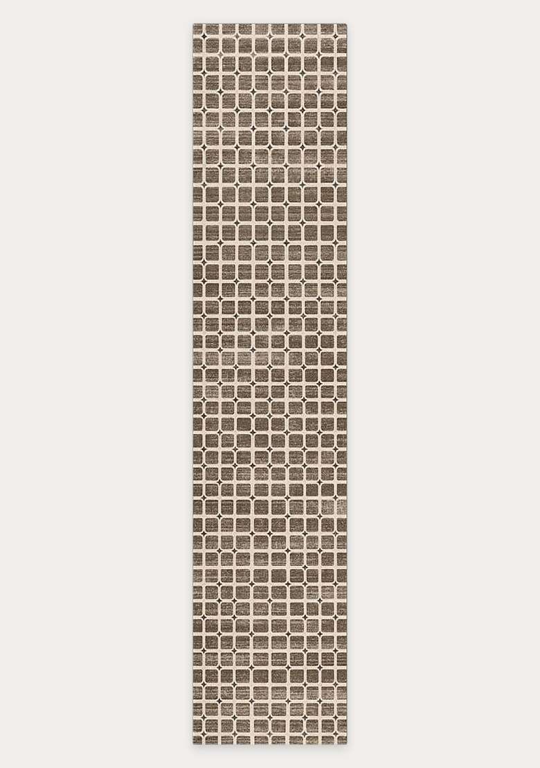 Washable Rugs Wool Blend Area Rug | Brown Taupe Transitional Trellis Non Slip Carpet For Kitchen - Indya